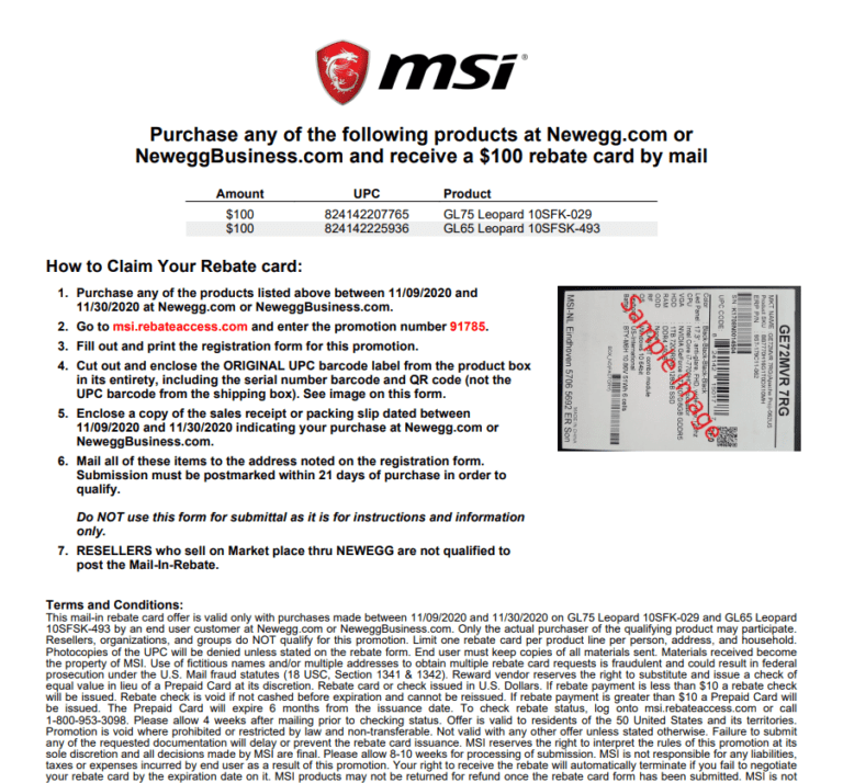 MSI Rebate Check Printable Rebate Form