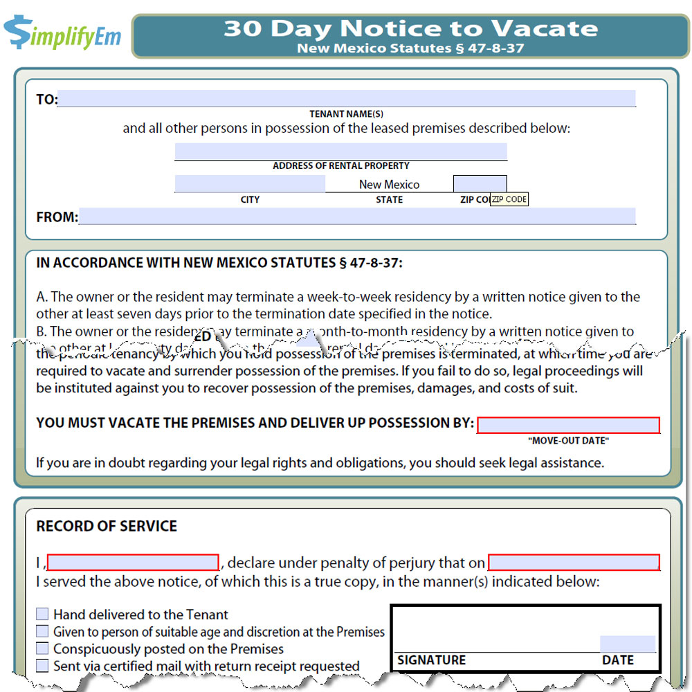 New Mexico Notice To Vacate