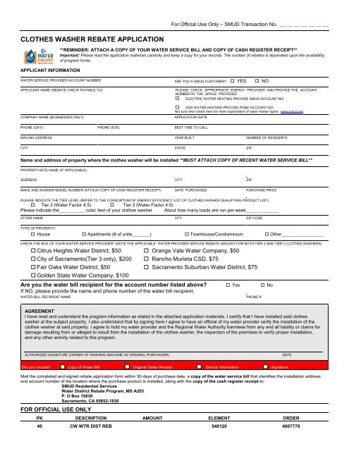 Rebate Form Sacramento Municipal Utility District