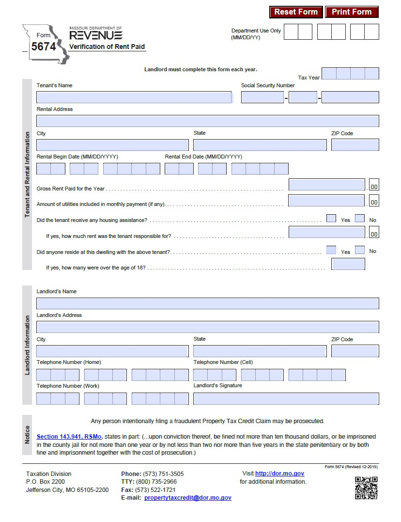 Rent Rebate Missouri Printable Rebate Form