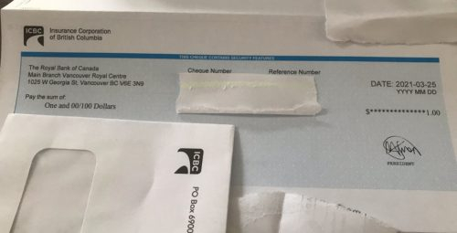  That s Ridiculous ICBC Customer Receives 1 Rebate Cheque Urbanized