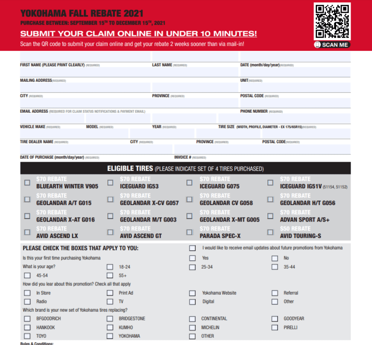 Yokohama Mail In Rebate Form Check Status Printable Rebate Form