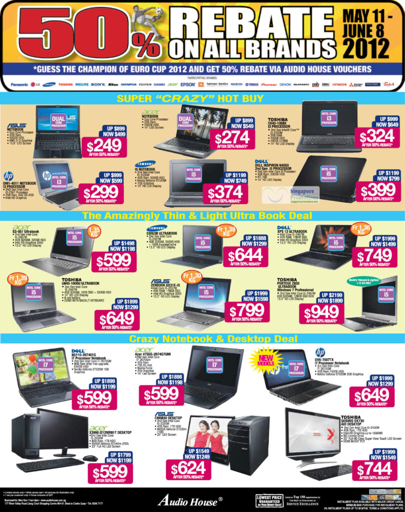 50 Percent Rebate Notebooks Asus HP Samsung Acer Dell Toshiba 