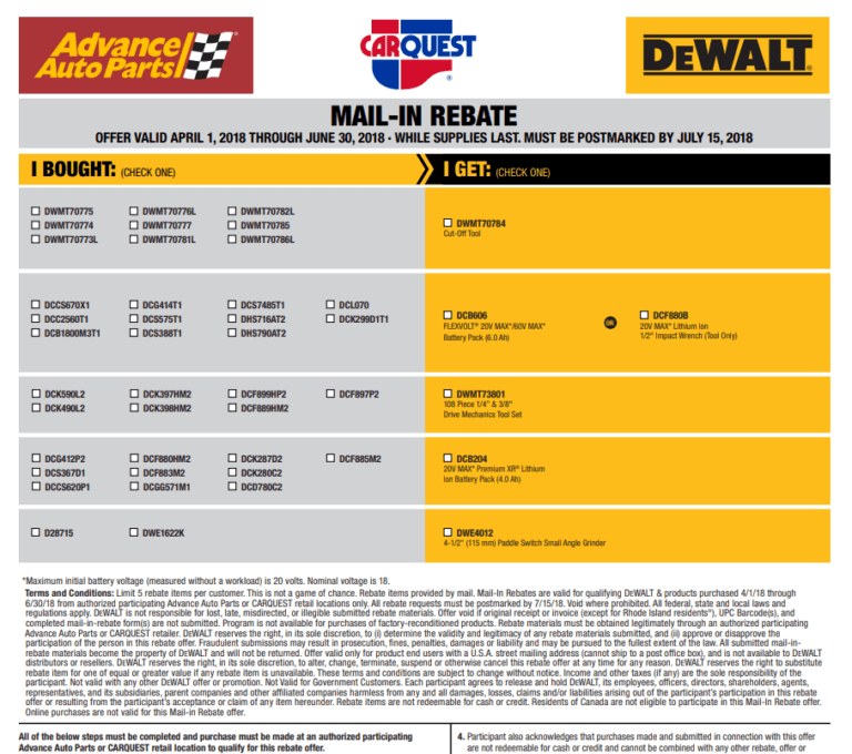 Advance Auto Parts Printable Rebate Form