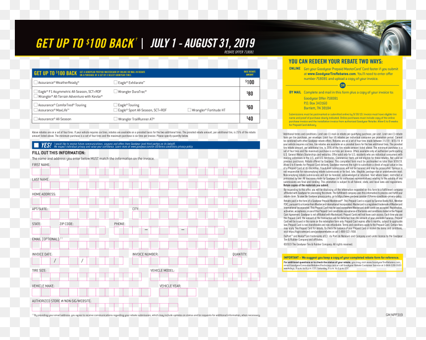 Good Year Rebate Form Goodyear Tire And Rubber Company HD Png 