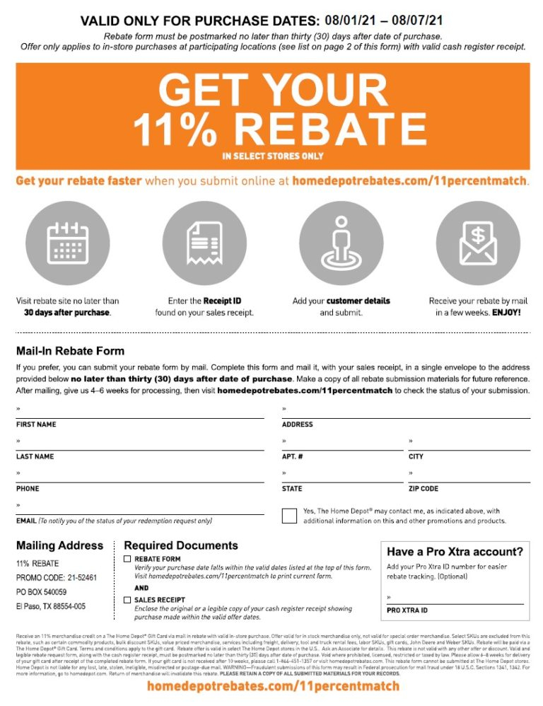 Home Depot Rebate Form Printable Rebate Form