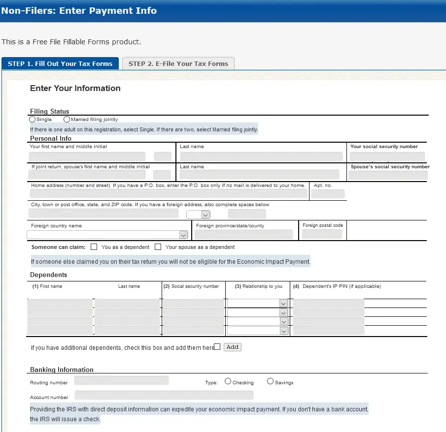 Irs Gov Non Filers Form For Stimulus Check StimulusInfoClub