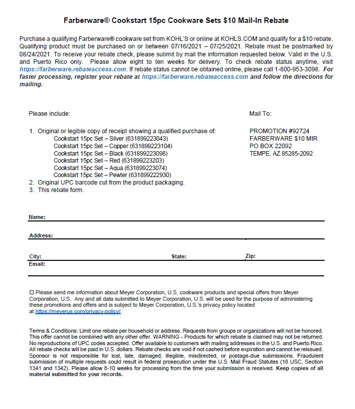 Kohl s Rebate Form Hamilton Beach Printable Rebate Form