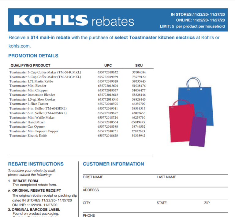 Kohls Toastmaster Mini Chopper Rebate Printable Rebate Form