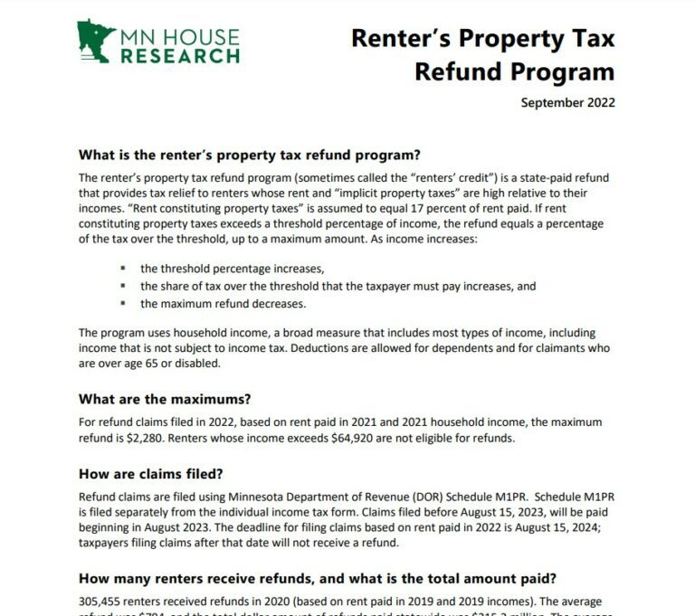 Minnesota Renters Rebate 2023 Printable Rebate Form