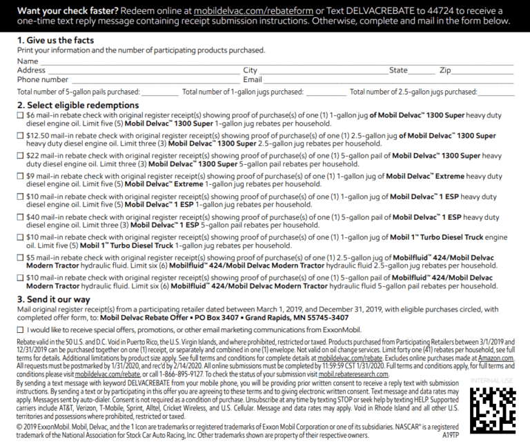 Mobil Delvac Printable Rebate Form