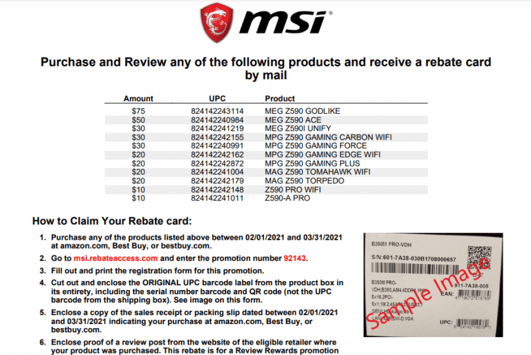 MSI Rebate Access Printable Rebate Form