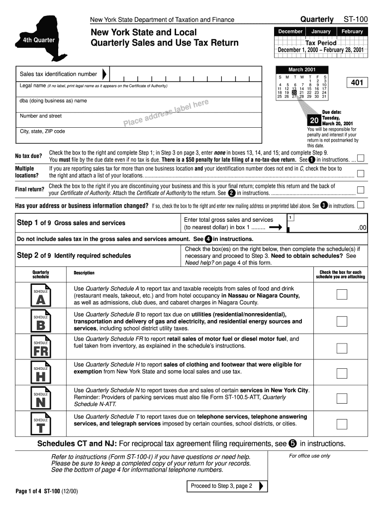 New York State Sales Tax Form St 100 Dec 12 Feb 13 2000 Fill Out