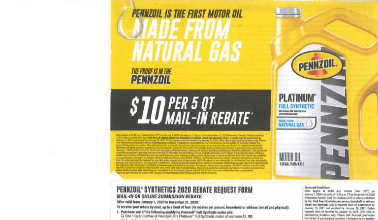 Pennzoil Rebate Status Printable Rebate Form