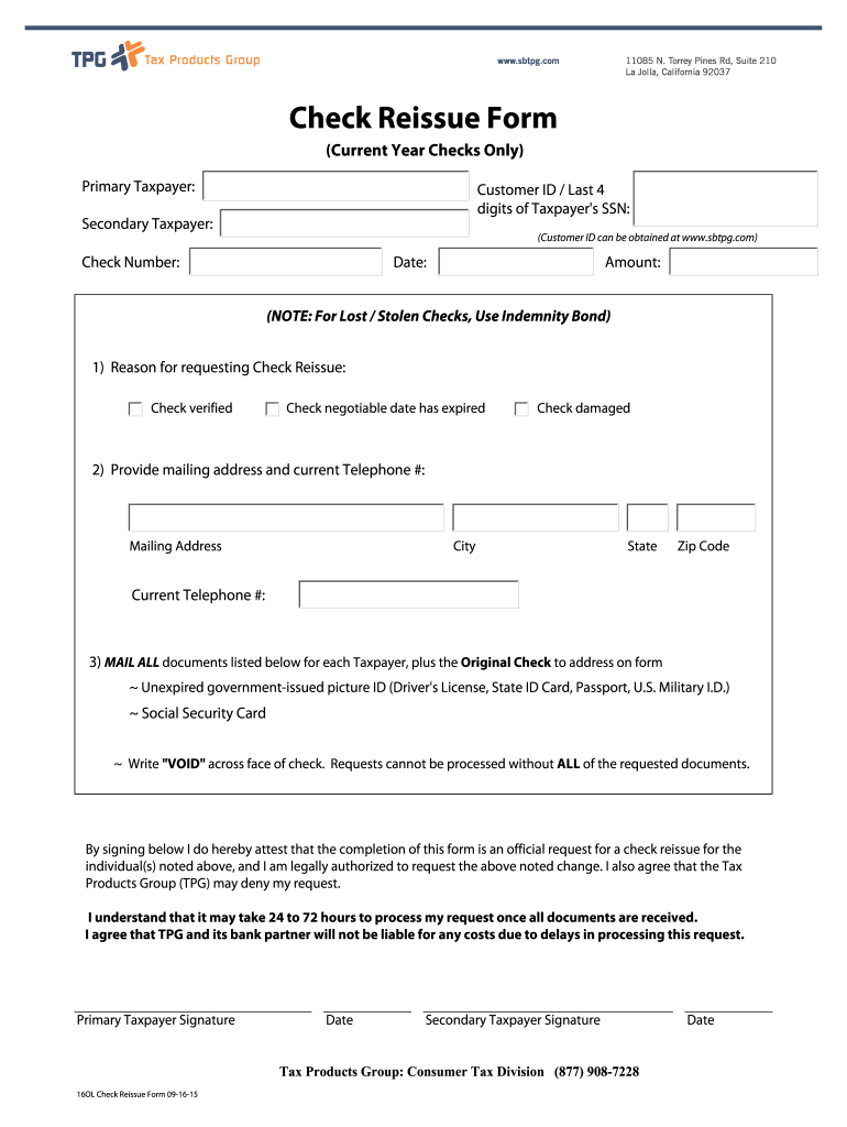 Tpg Check Reissue Form Fill Online Printable Fillable Blank 