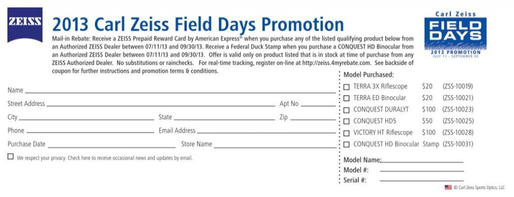 USA Field Days Rebate Form Carl Zeiss Sports Optics